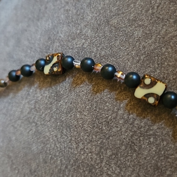 HANDMADE Onyx Czech Glass Geometric Beaded Necklace - Picture 5 of 6